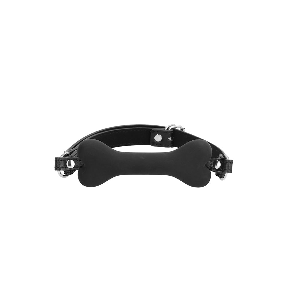 Ouch! Black & White Silicone Bone Gag With Adjustable Bonded Leather Straps