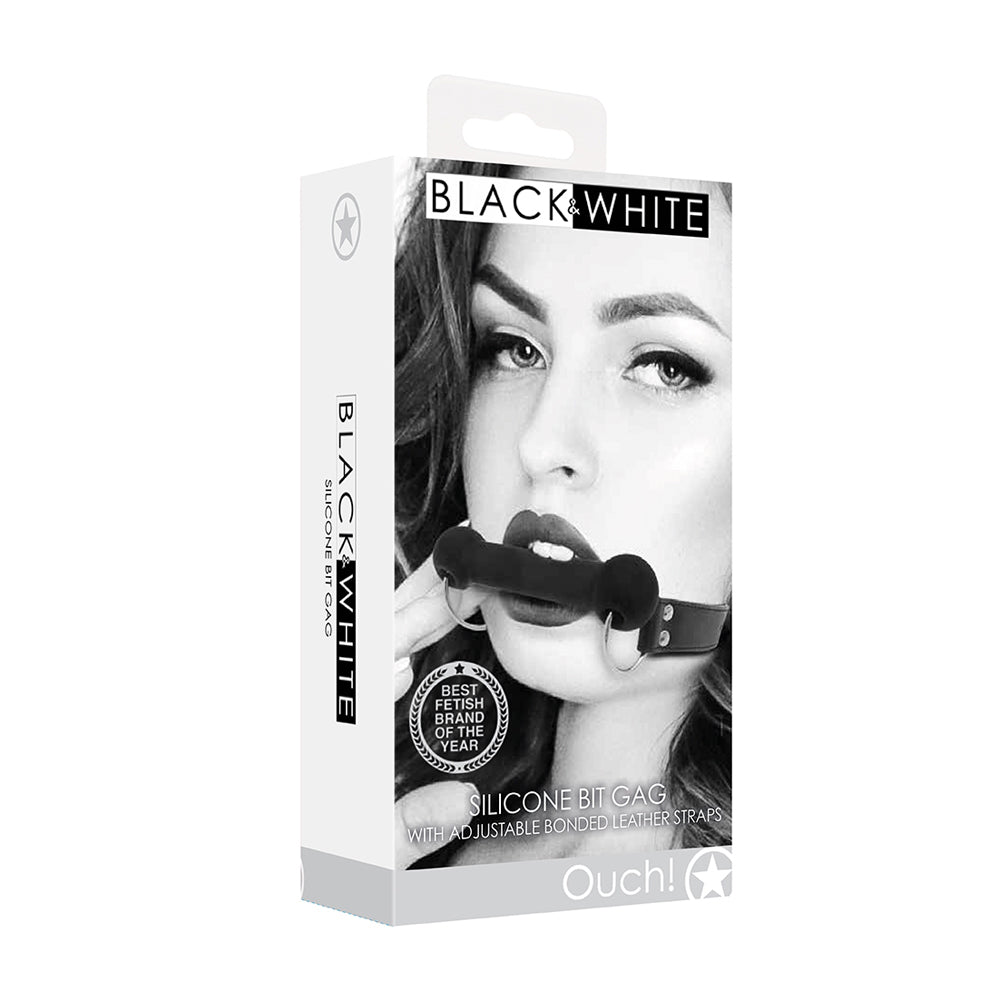 Ouch! Black & White Silicone Bit Gag With Adjustable Bonded Leather Straps