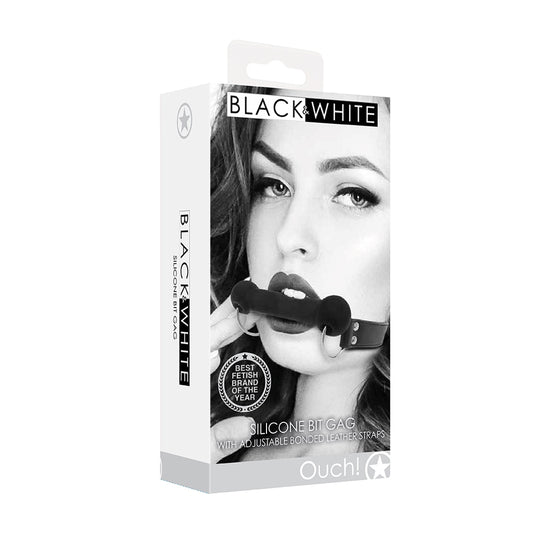 Ouch! Black & White Silicone Bit Gag With Adjustable Bonded Leather Straps