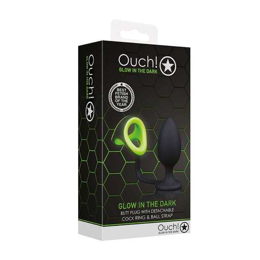 Ouch! Butt Plug With Cock Ring & Ball Strap Glow In The Dark