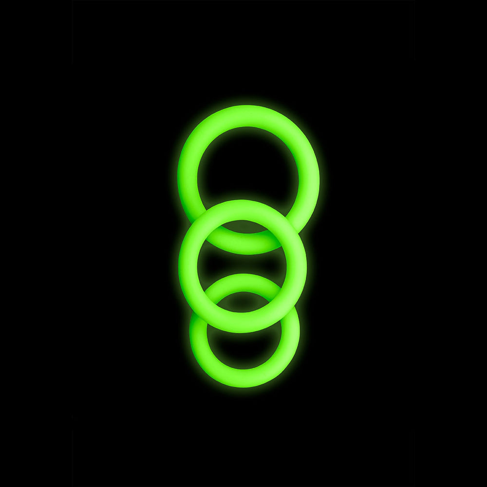 Ouch! 3 Pcs Cock Ring Set Glow In The Dark