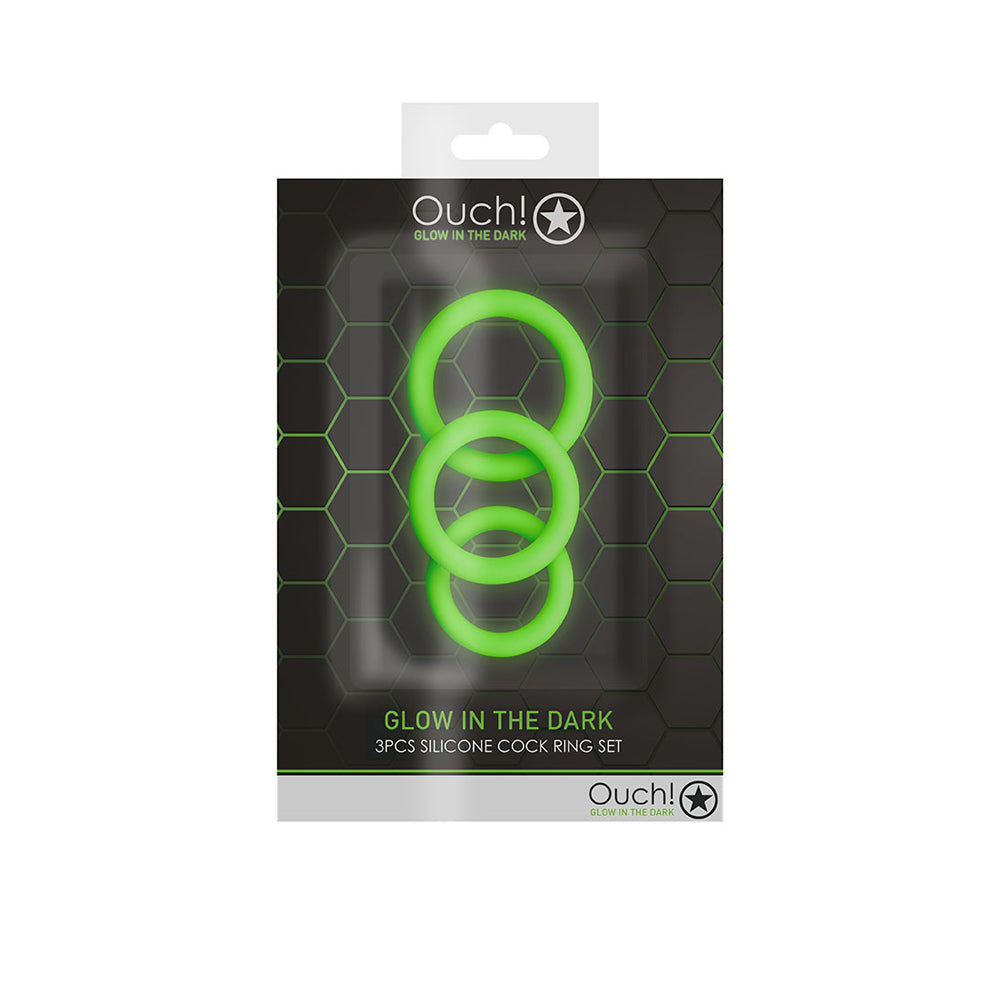 Ouch! 3 Pcs Cock Ring Set Glow In The Dark
