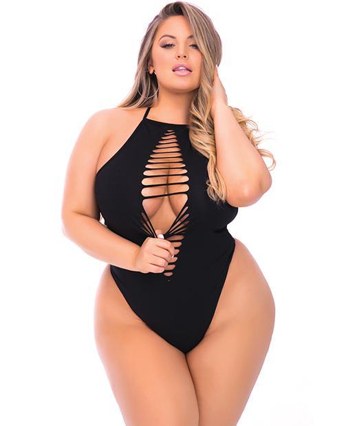 Pink Lipstick So Fresh Seamless Bodysuit Black 1X/2X