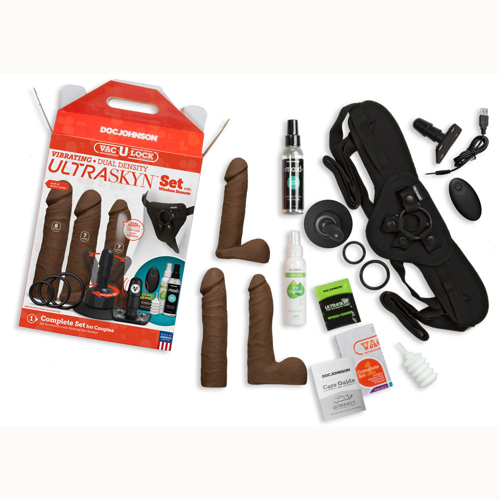 Vac-U-Lock Vibrating Dual Density Ultraskyn Set With Wireless Remote Chocolate