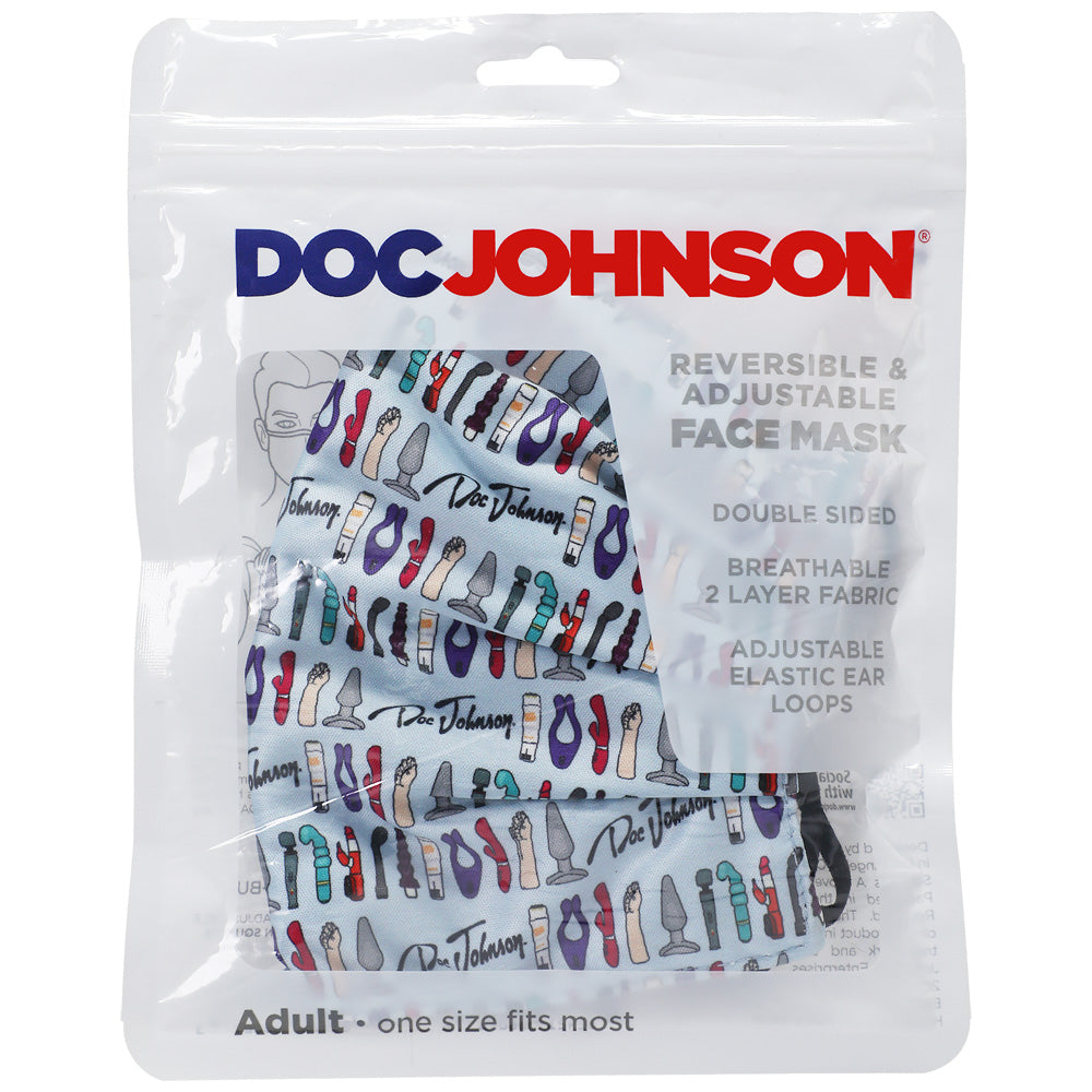 Dj Reversible & Adjustable Face Mask Blue Toy Pattern W/Black Ear Loops