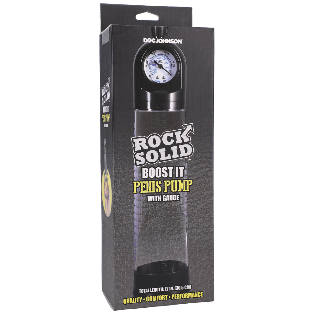 Rock Solid Boost It Penis Pump With Gauge Black/Clear
