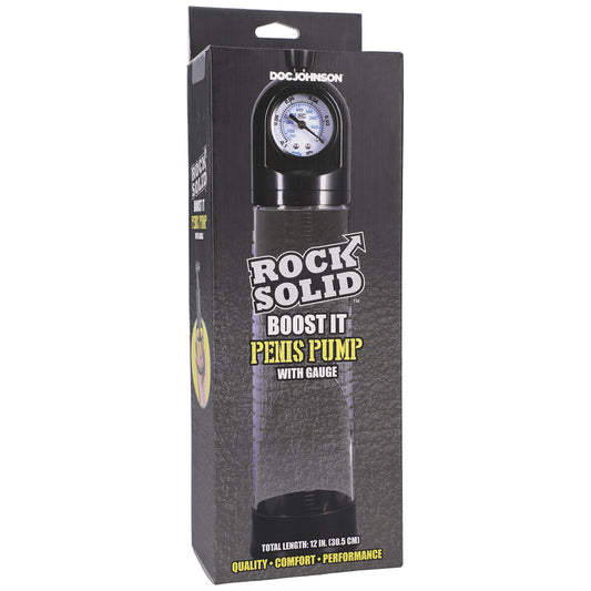 Rock Solid Boost It Penis Pump With Gauge Black/Clear