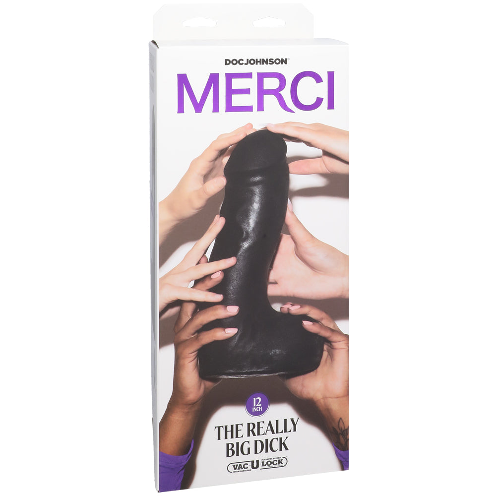 Merci The Really Big Dick 12" With Xl Removable Vac-U-Lock Suction Cup Ultraskyn Black