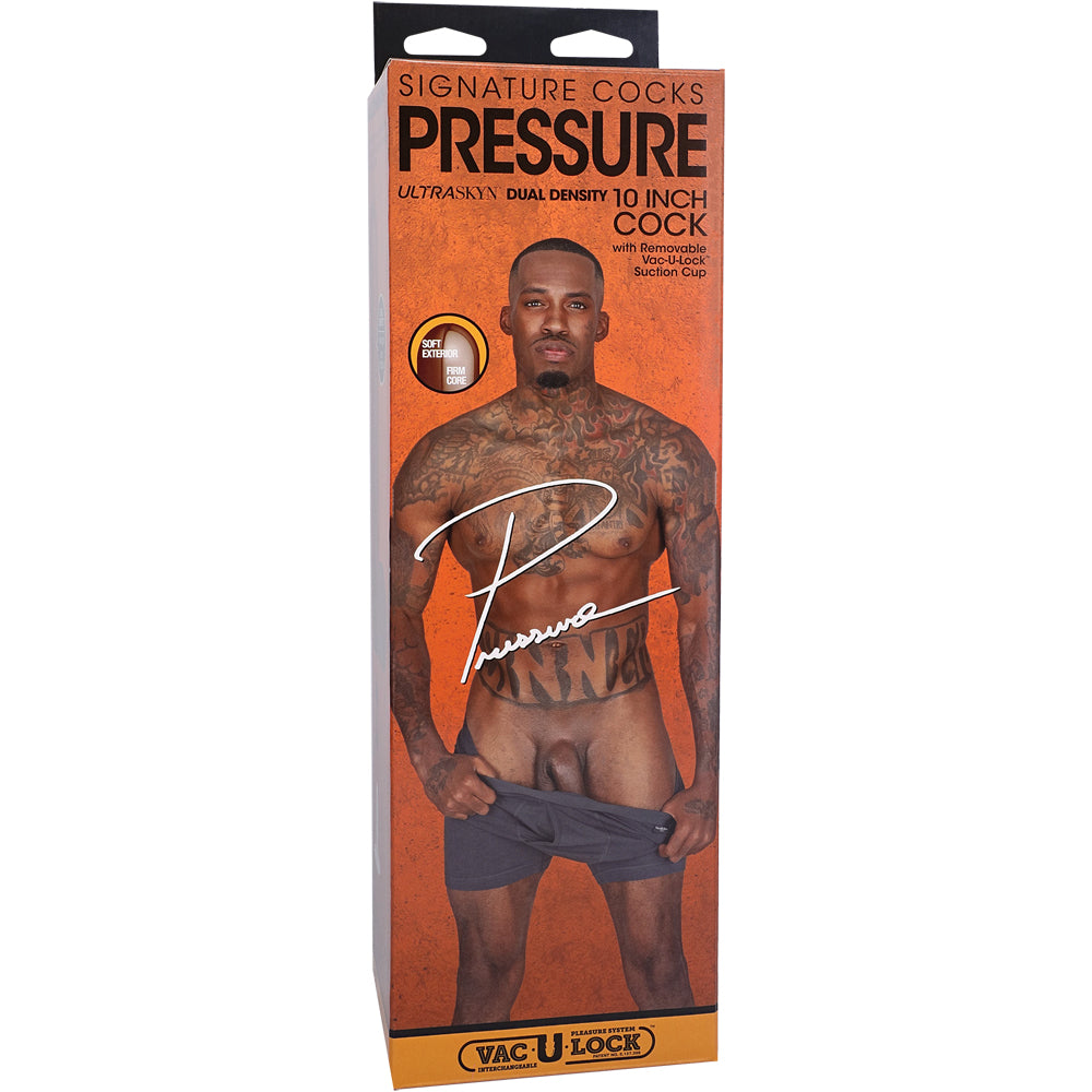 Signature Cocks Pressure 10" Ultraskyn Cock With Removable Vac-U-Lock Suction Cup Chocolate