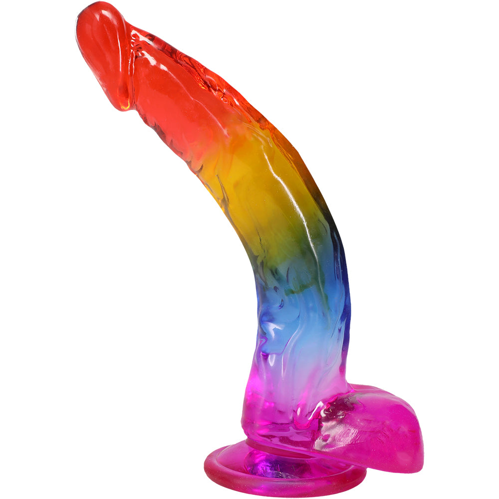 Crystal Jellies 9.5 Inch Realistic Cock With Balls Rainbow
