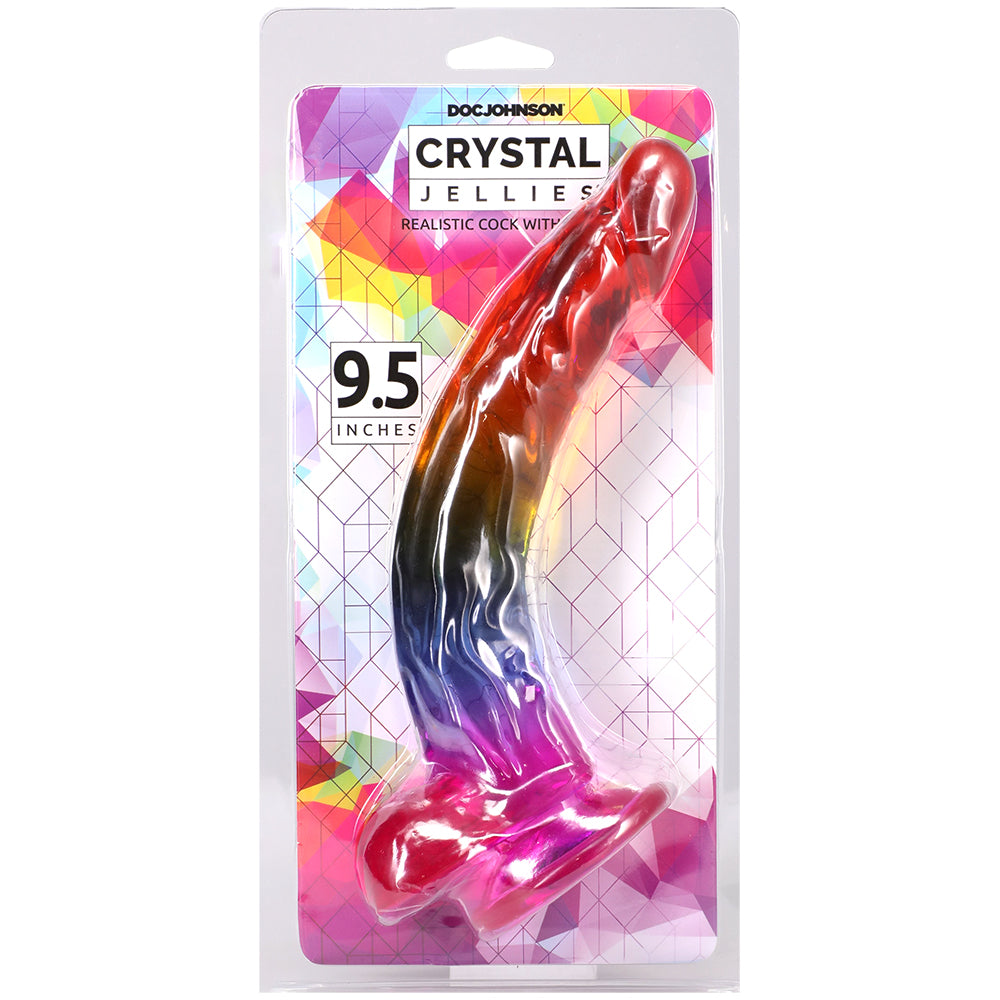 Crystal Jellies 9.5 Inch Realistic Cock With Balls Rainbow
