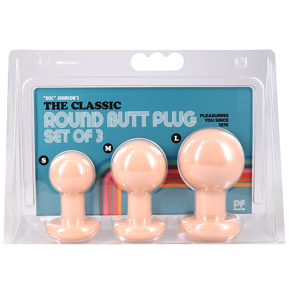 The Classic Round Butt Plug 3 Piece Set Cream