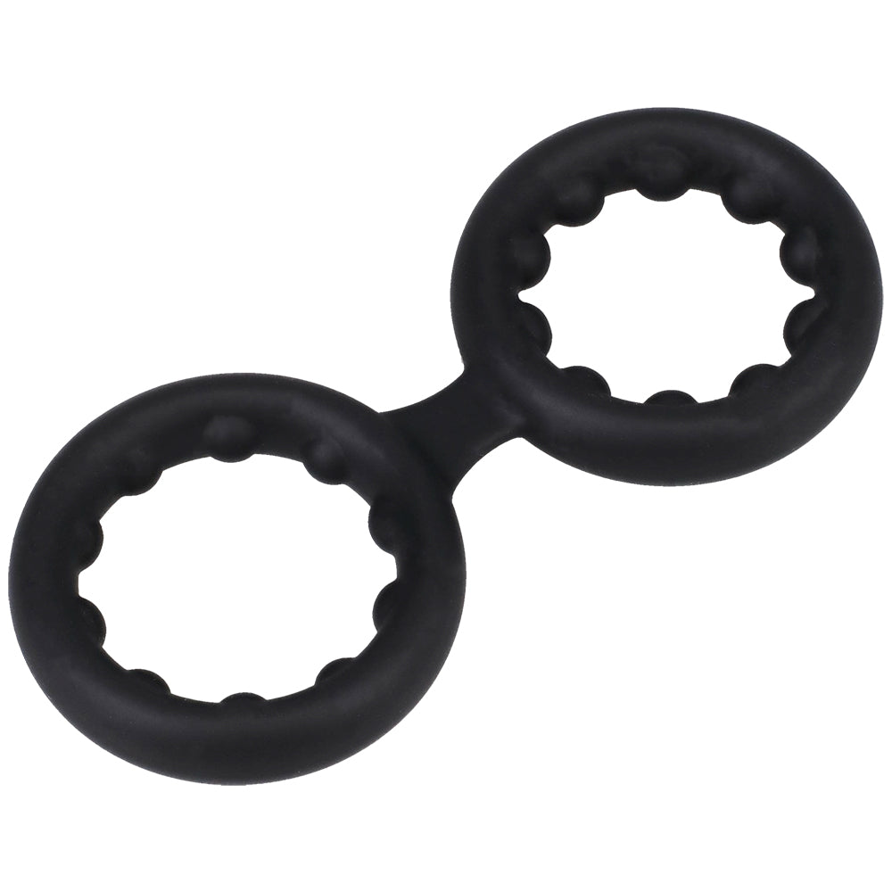 Rock Solid Silicone Double Stamina Ring With Metal Beads Black