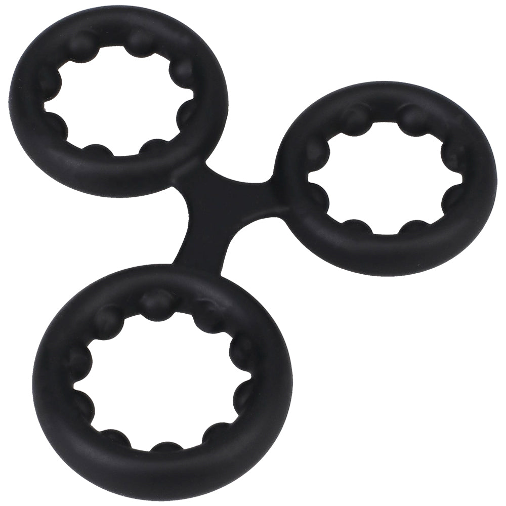 Rock Solid Silicone Triple Stamina Ring With Metal Beads Black
