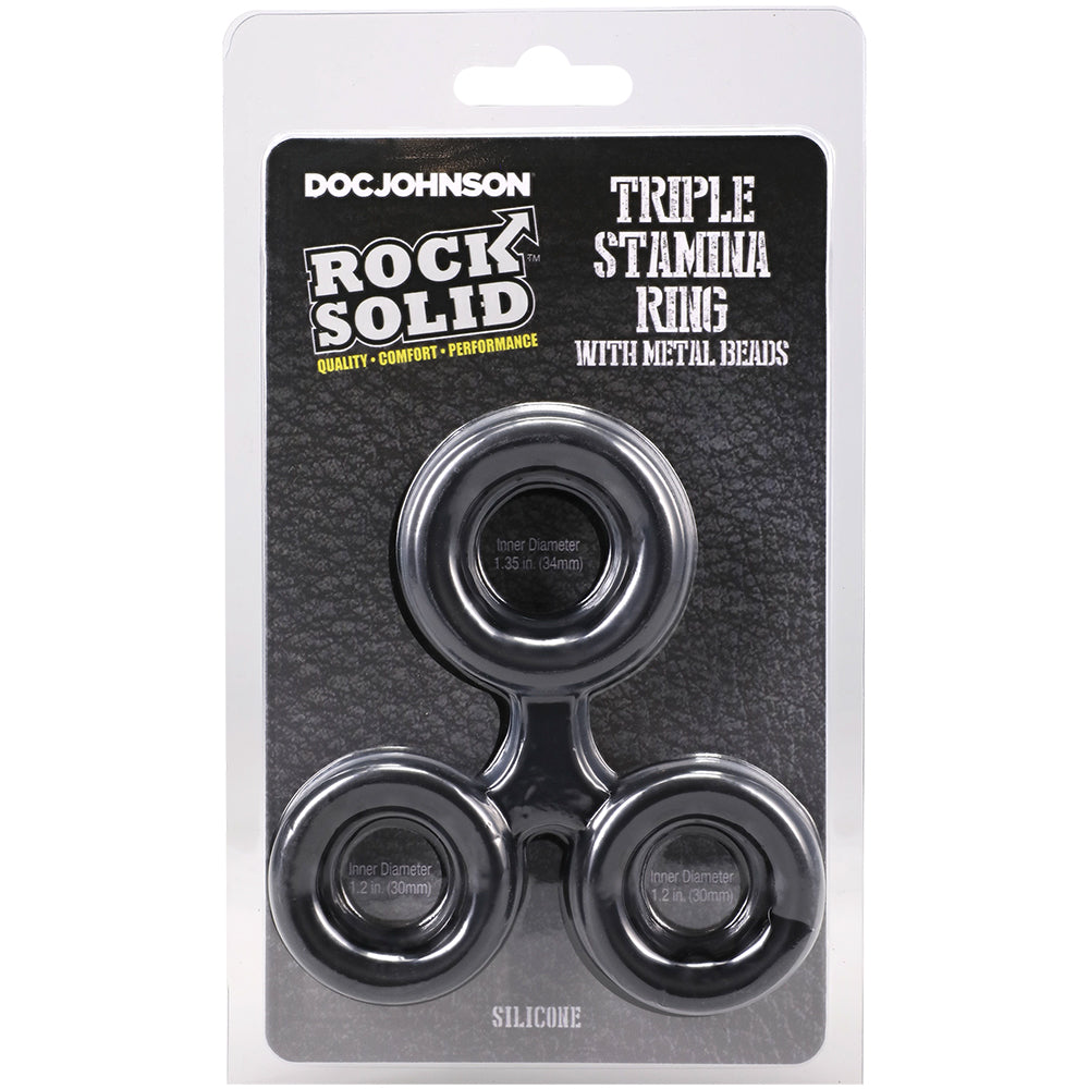 Rock Solid Silicone Triple Stamina Ring With Metal Beads Black