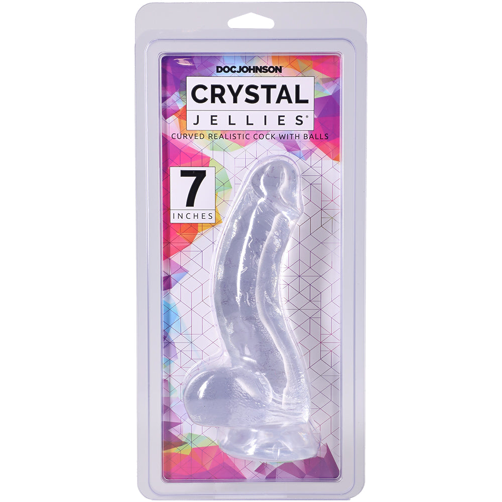 Crystal Jellies Curved Realistic Cock With Balls 7 Inch Clear
