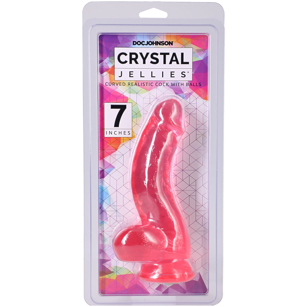 Crystal Jellies Curved Realistic Cock With Balls 7 Inch Pink