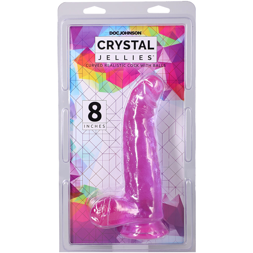 Crystal Jellies Curved Realistic Cock With Balls 8 Inch Purple