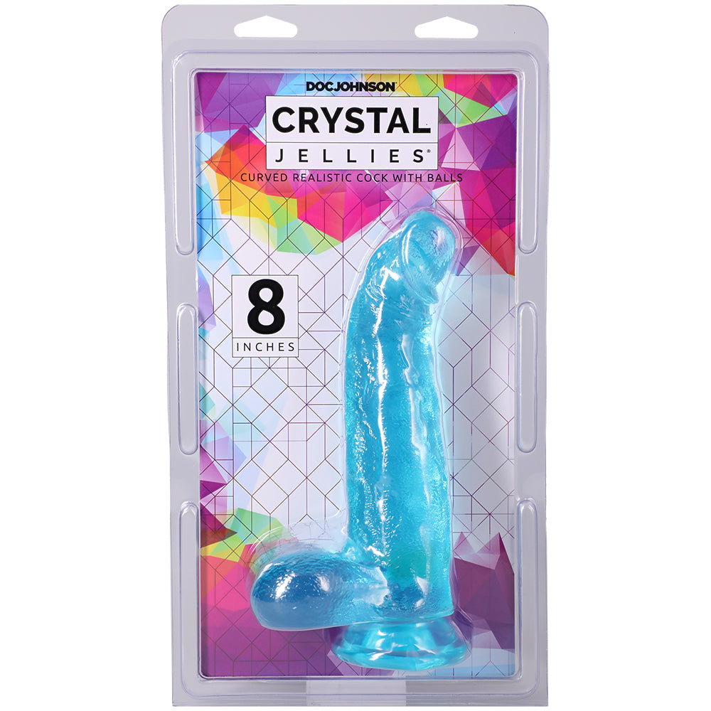 Crystal Jellies Curved Realistic Cock With Balls 8 Inch Teal