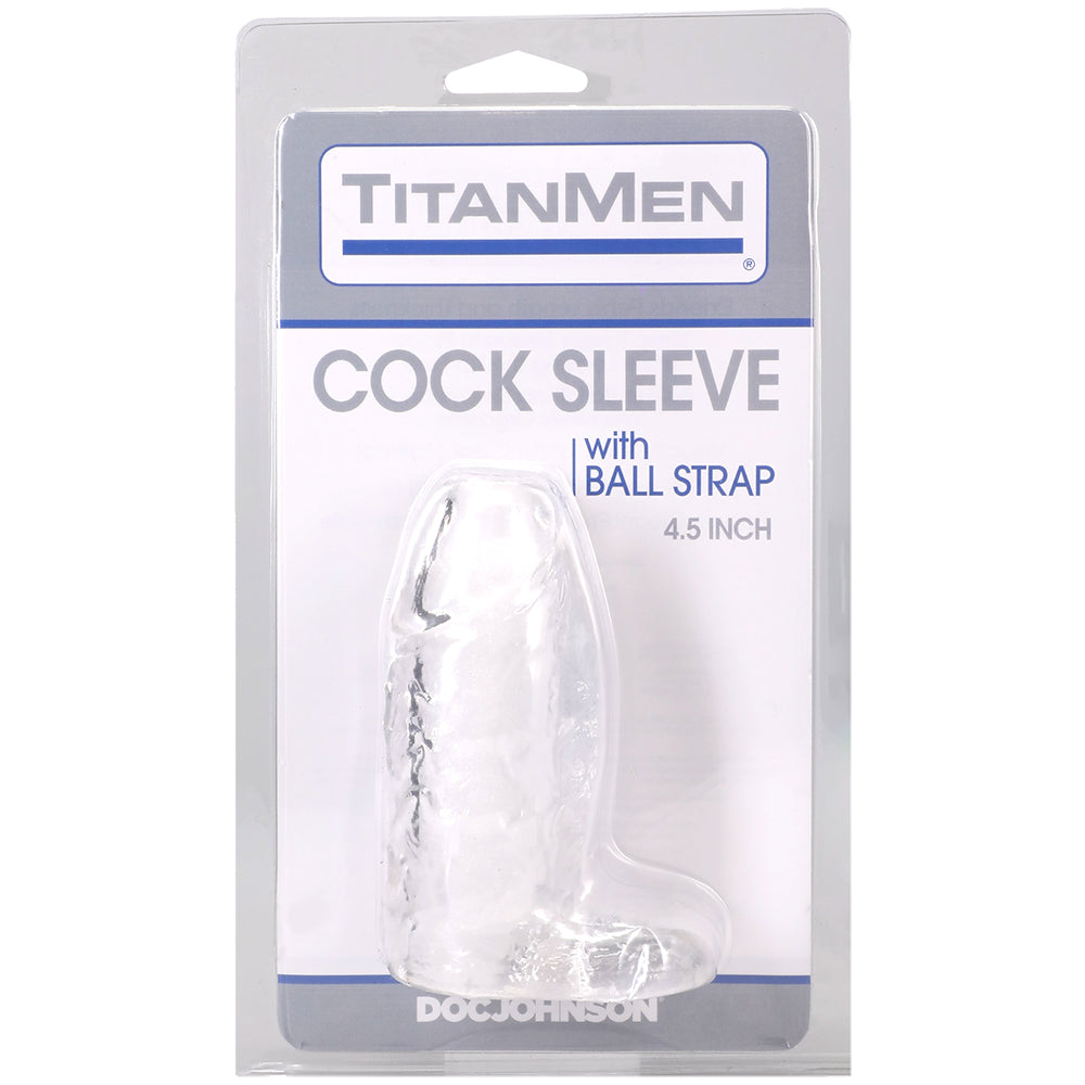 Titanmen Cock Sleeve With Ball Strap 4.5 Inch Clear