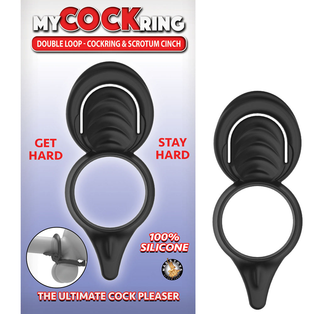 My Cockring Double Loop Cockring & Scrotum Cinch Black