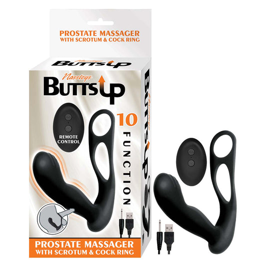 Butts Up Prostate Massager W/Scrotum & Cock Ring Black