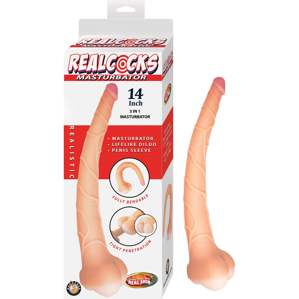 Realcocks Masturbator 14" 3 In 1 Masturbator White