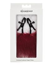 Sex & Mischief Enchanted Feather Nipple Clamps - Burgundy