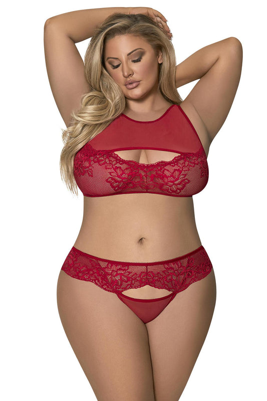 MS PEEK-A-BOO BRA & PANTY RED L