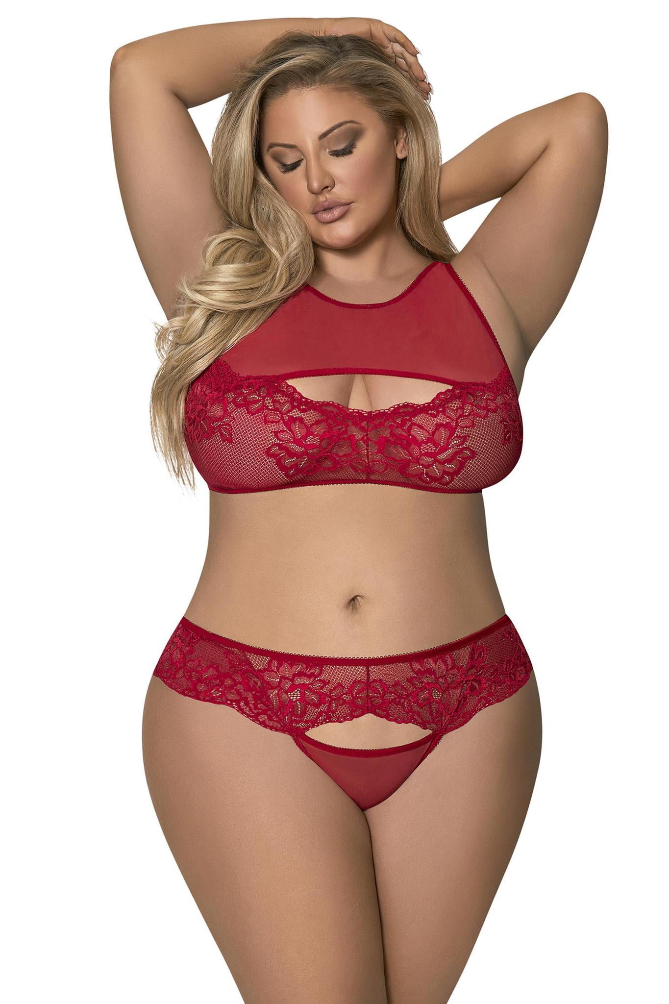 MS PEEK-A-BOO BRA & PANTY RED2XL