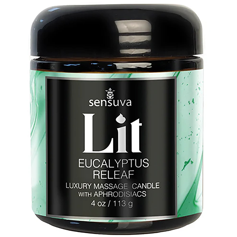 Lit Eucalyptus Releaf Luxury Massage Candle 4 oz.