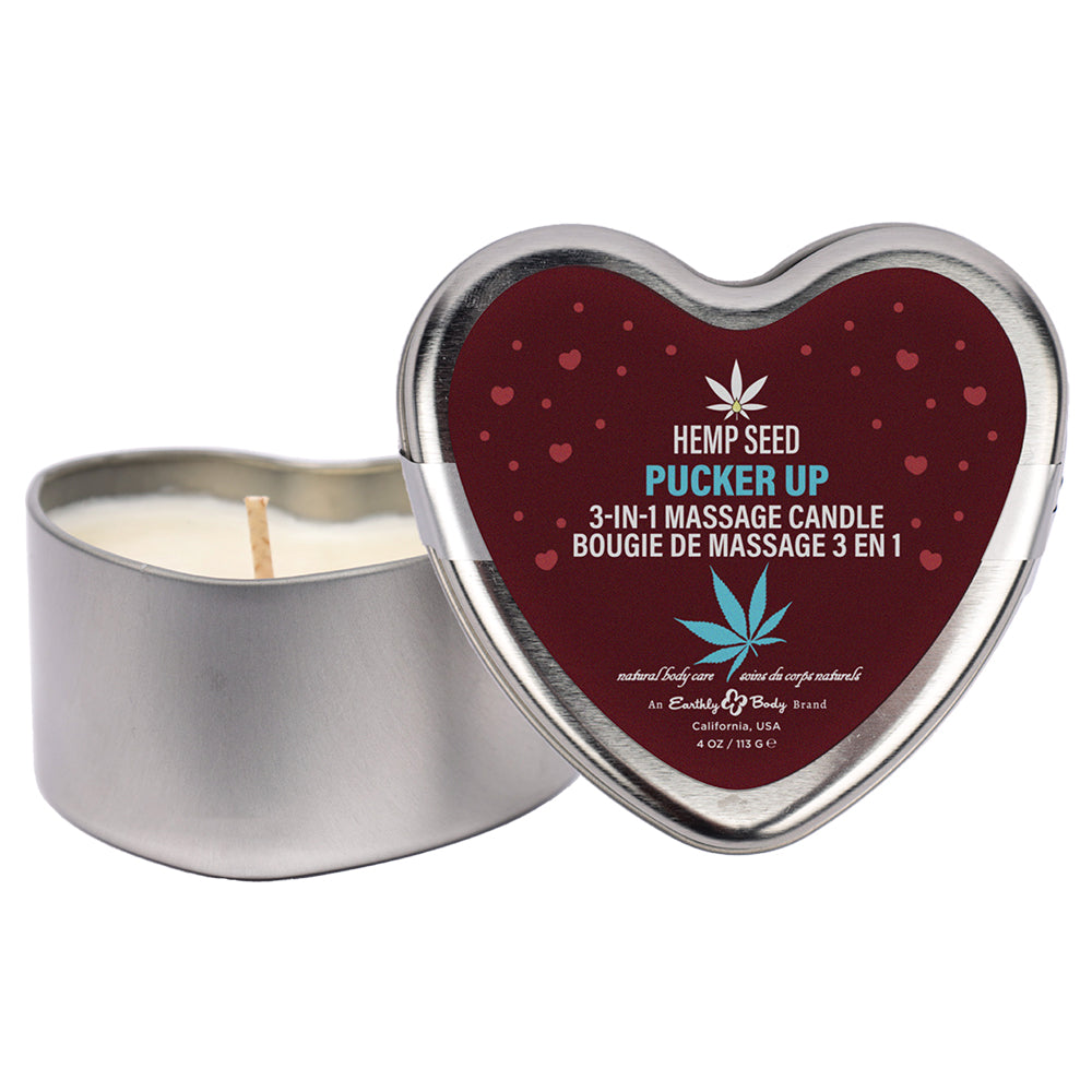 Hemp Seed 3-In-1 Valentine 2026 Heart Massage Candle Pucker Up 4.7 oz.