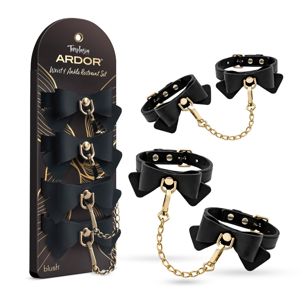 Temptasia Ardor Wrist & Ankle Restraints Black With Bow