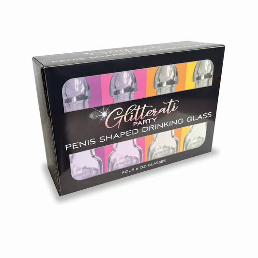 Glitterati Penis 6 oz. Drinking Glass 4 Pack