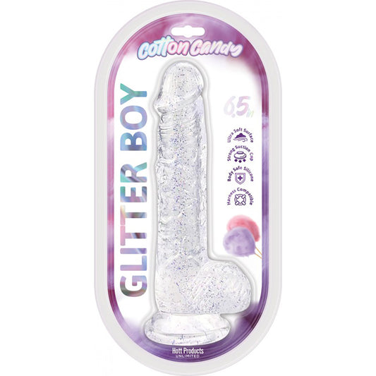 Cotton Candy Glitter Boy Jelly Glitter Dildo Clear 6"