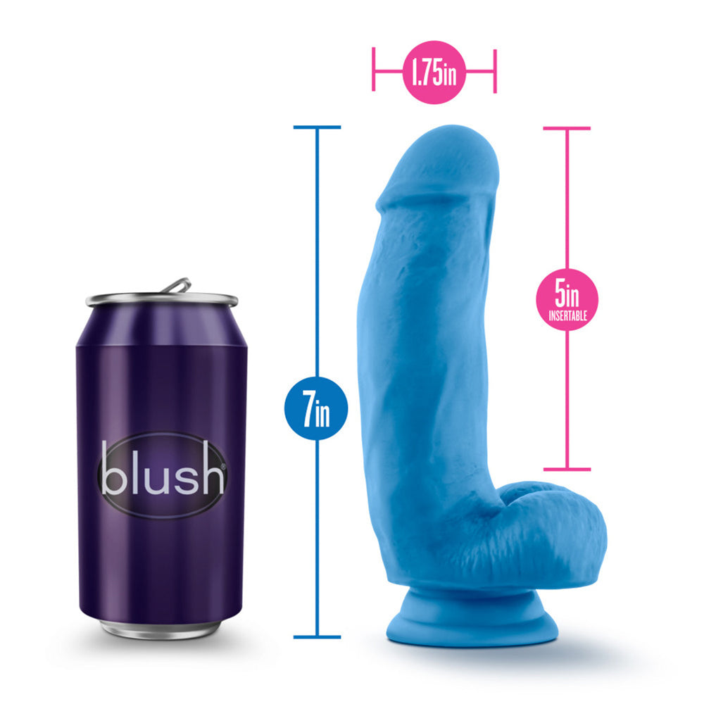 Neo Elite 7" Silicone Dual Density Cock With Balls Neon Blue
