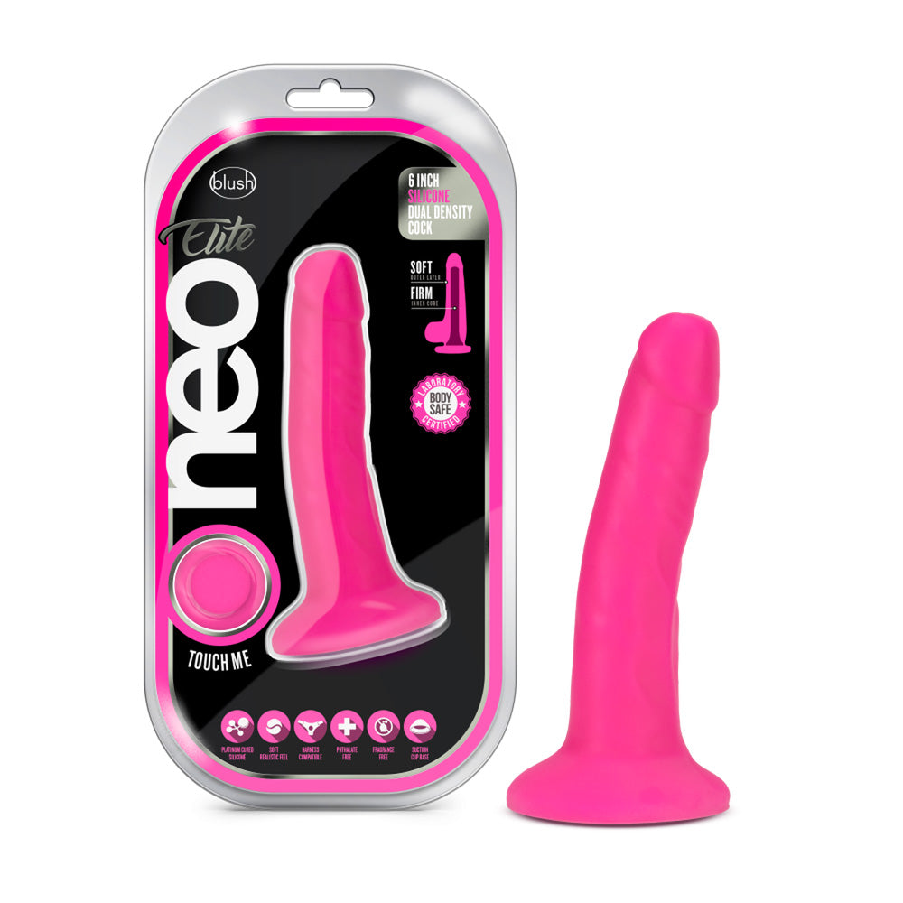 Neo Elite 6" Silicone Dual Density Cock Neon Pink