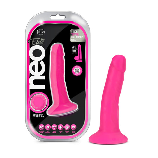 Neo Elite 6" Silicone Dual Density Cock Neon Pink