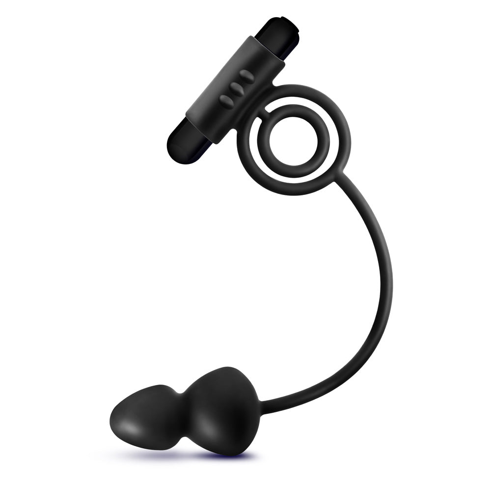 Anal Adventures Platinum Silicone Anal Plug With Vibrating C-Ring Black