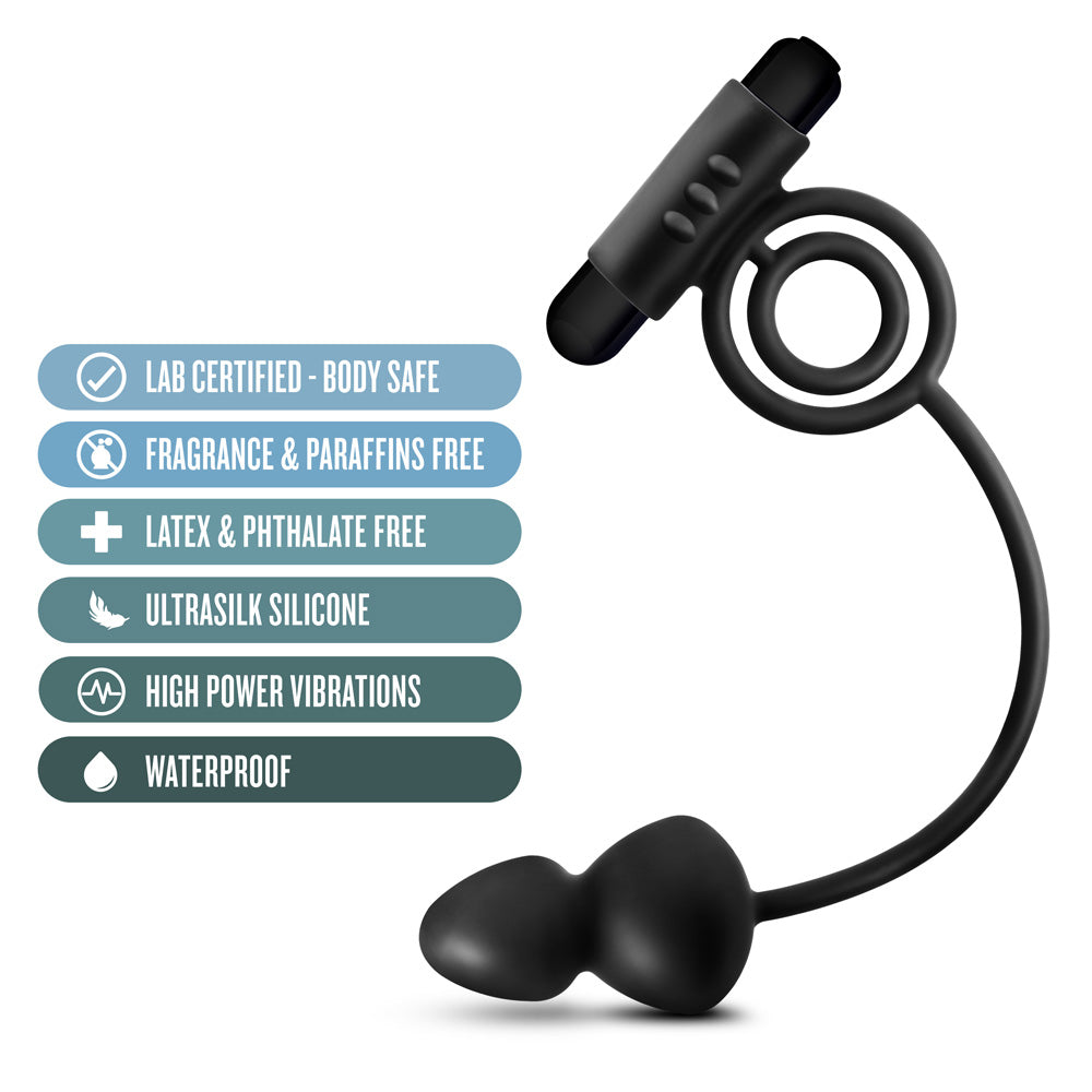 Anal Adventures Platinum Silicone Anal Plug With Vibrating C-Ring Black