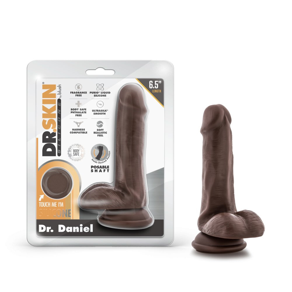 Dr. Skin Silicone Dr. Daniel 6" Dildo With Suction Cup Chocolate