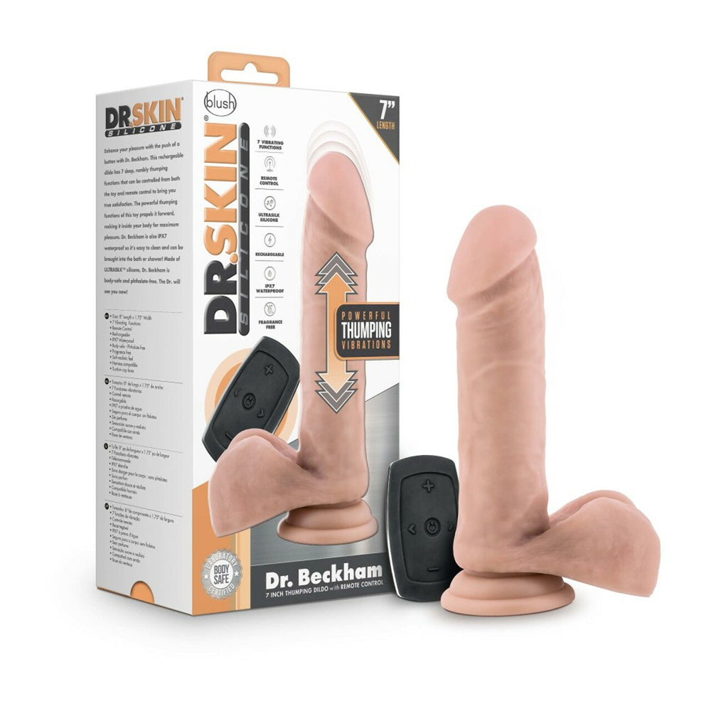 Dr. Skin Silicone Dr. Beckham 7" Thumping Dildo With Remote Control Vanilla