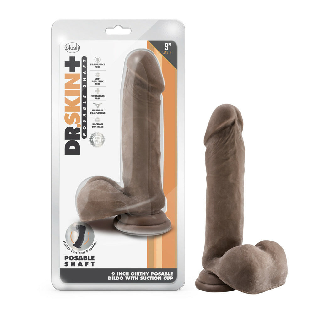 Dr. Skin Plus 9" Thick Posable Dildo With Balls Chocolate