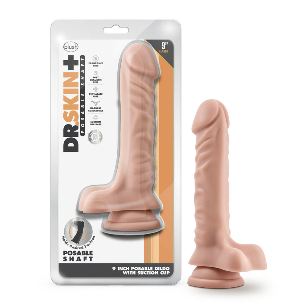 Dr. Skin Plus 9" Posable Dildo With Balls Vanilla
