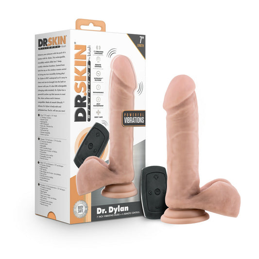 Dr. Skin Silicone Dr. Dylan 7" Vibrating Dildo With Remote Control Vanilla
