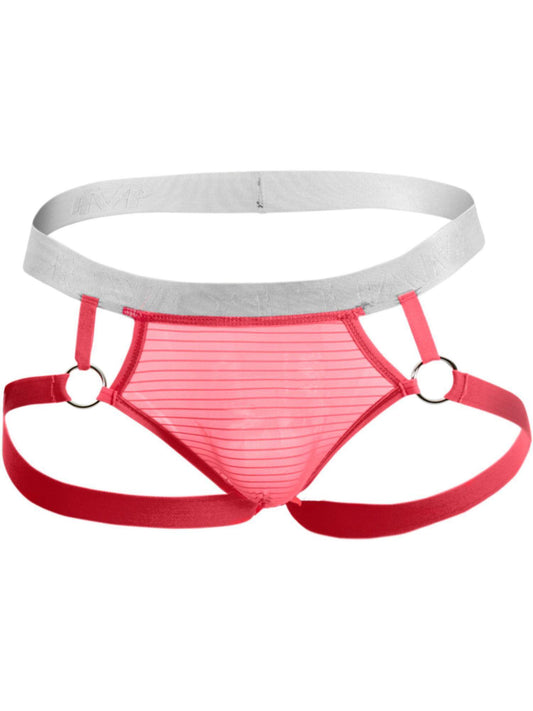 Male Power Mesh Rib Jock Ring Salmon - S/M