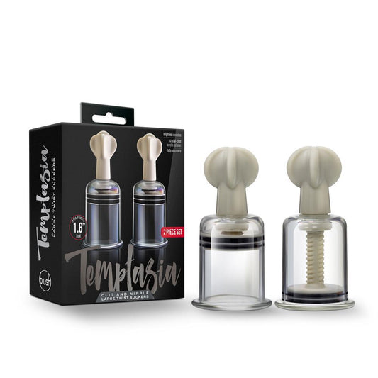 TEMPTASIA CLIT AND NIPPLE LARGE TWIST SUCKERS SET OF 2 CLEAR