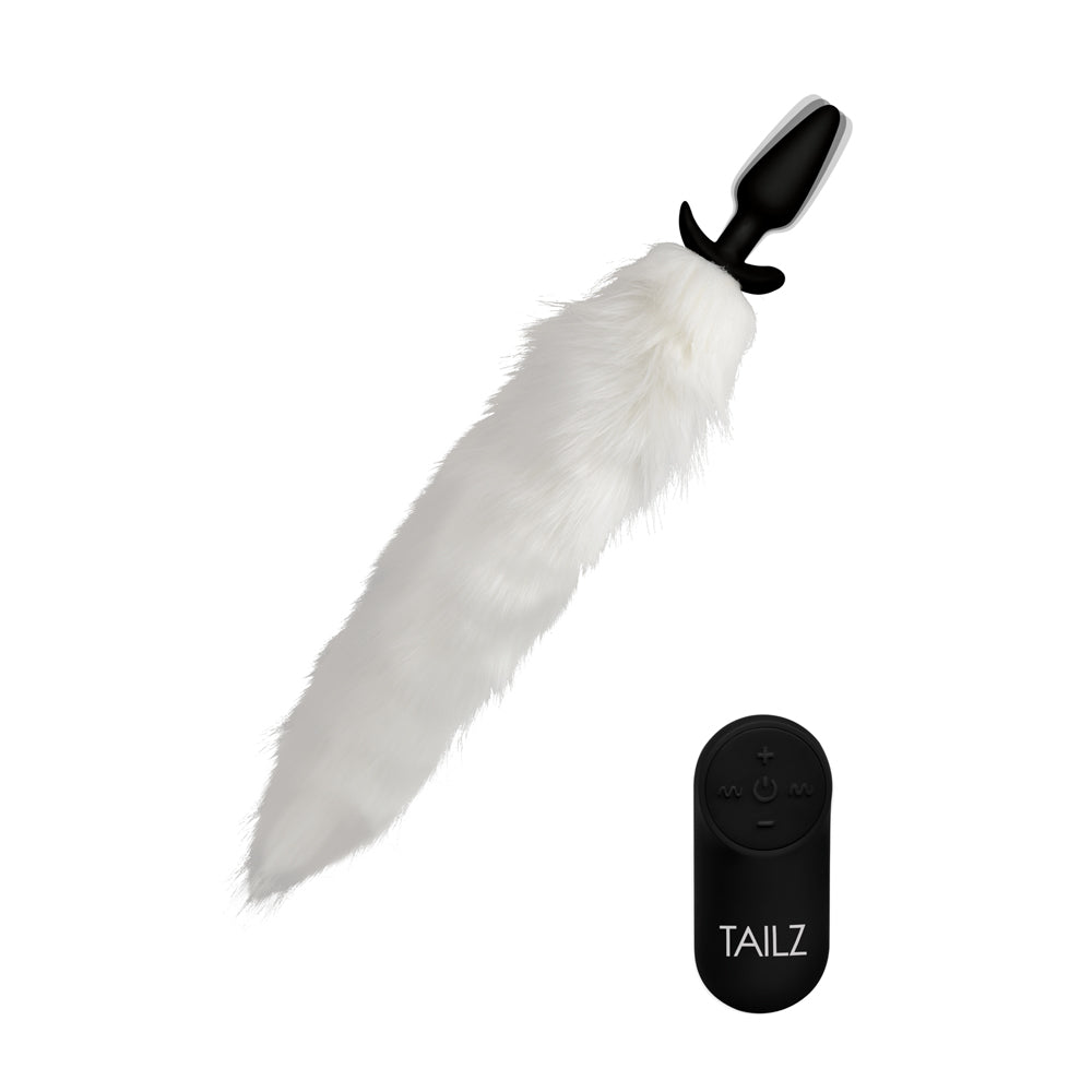 Tailz Vibrating White Fox Tail Slender Anal Plug