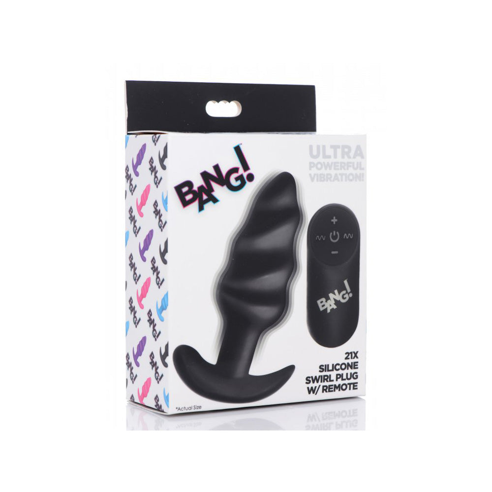 Bang! 21X Vibrating Silicone Swirl Butt Plug W/ Remote Control