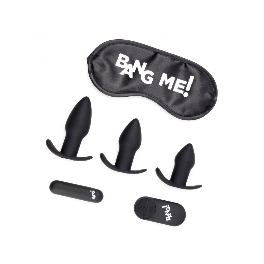 Bang! Backdoor Adventure 3Pc Butt Plug Set, Bullet, & Blindfold Kit Black